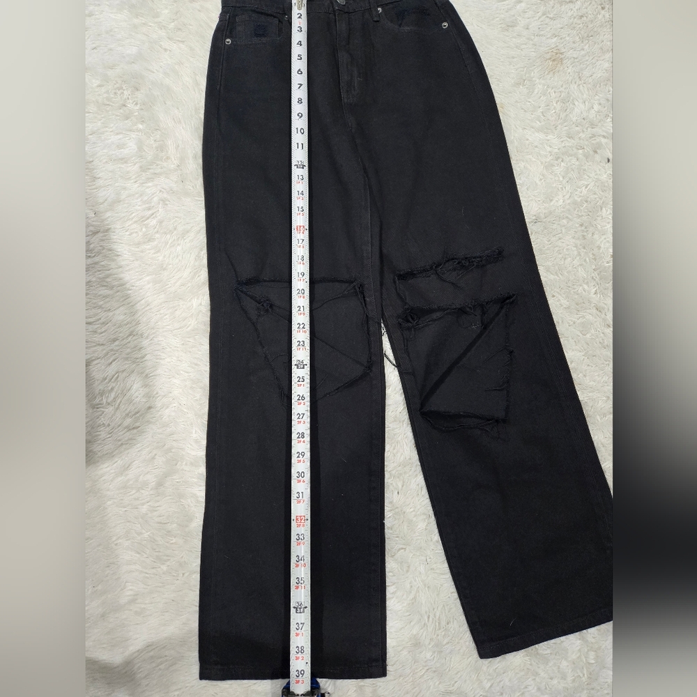 HIDDEN High-Rise Black Wide Leg Jeans with Knee Distress - Picture 5 of 6